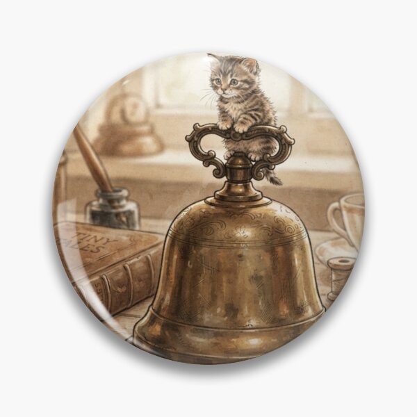 Item preview, Tiny Kitten on a Giant Vintage Desk Bell Miniature Illustration designed and sold by DuckOddity.