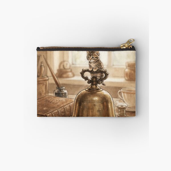 Item preview, Tiny Kitten on a Giant Vintage Desk Bell Miniature Illustration designed and sold by DuckOddity.