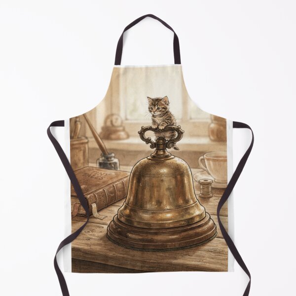 Item preview, Tiny Kitten on a Giant Vintage Desk Bell Miniature Illustration designed and sold by DuckOddity.