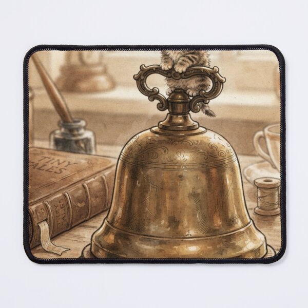 Item preview, Tiny Kitten on a Giant Vintage Desk Bell Miniature Illustration designed and sold by DuckOddity.