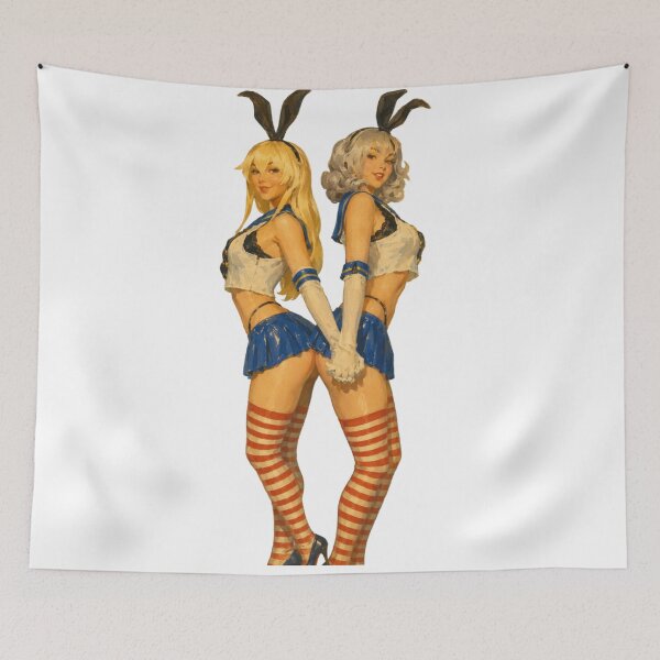 Item preview, Retro Anime Bunny Twins – Vintage Pin-Up Style Original Art designed and sold by Cosplayvintage.