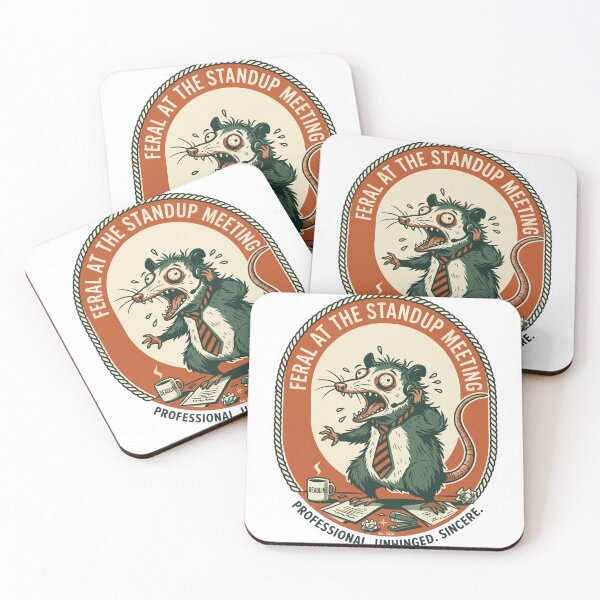 Item preview, Feral At The Standup Meeting Funny Possum Office Meme Vintage Badge designed and sold by ahmedouazza.