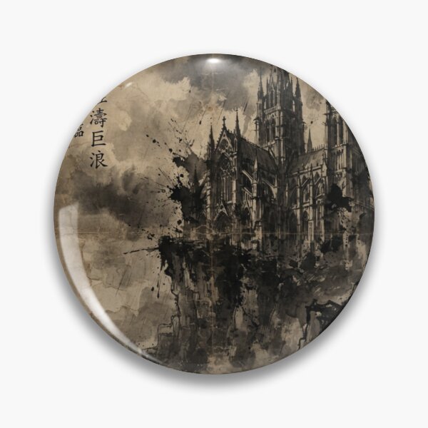 Item preview, Gothic Cathedral on the Cliff Sumi-e Ink Wash designed and sold by DuckOddity.