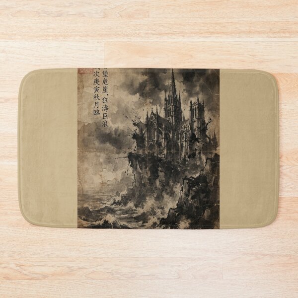 Item preview, Gothic Cathedral on the Cliff Sumi-e Ink Wash designed and sold by DuckOddity.