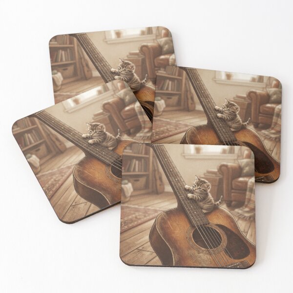 Item preview, Tiny Kitten Playing with a Giant Acoustic Guitar Miniature Illustration designed and sold by DuckOddity.