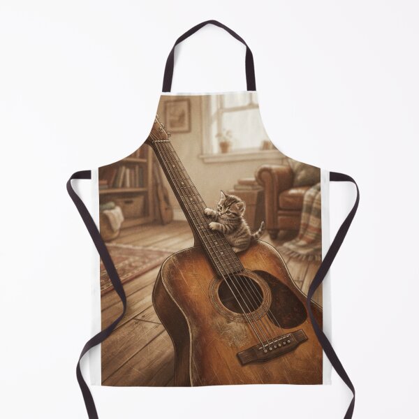 Item preview, Tiny Kitten Playing with a Giant Acoustic Guitar Miniature Illustration designed and sold by DuckOddity.