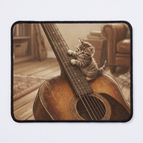 Item preview, Tiny Kitten Playing with a Giant Acoustic Guitar Miniature Illustration designed and sold by DuckOddity.