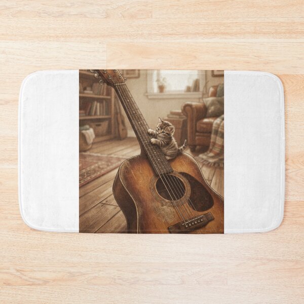 Item preview, Tiny Kitten Playing with a Giant Acoustic Guitar Miniature Illustration designed and sold by DuckOddity.