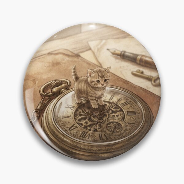 Item preview, Tiny Kitten on a Giant Vintage Pocket Watch Miniature Illustration designed and sold by DuckOddity.