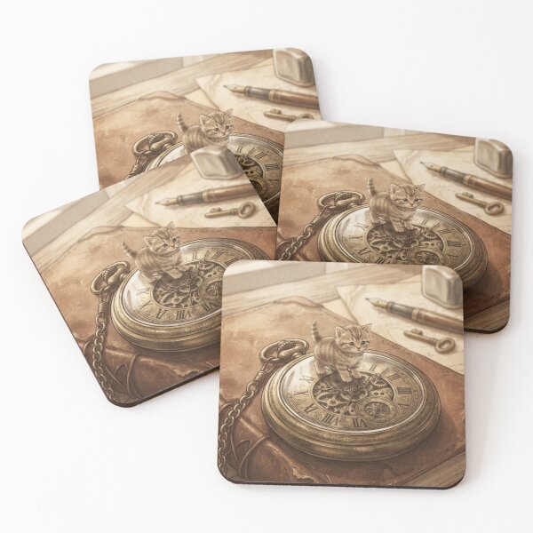 Item preview, Tiny Kitten on a Giant Vintage Pocket Watch Miniature Illustration designed and sold by DuckOddity.