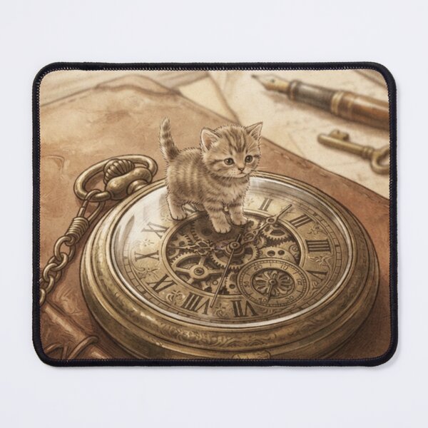 Item preview, Tiny Kitten on a Giant Vintage Pocket Watch Miniature Illustration designed and sold by DuckOddity.