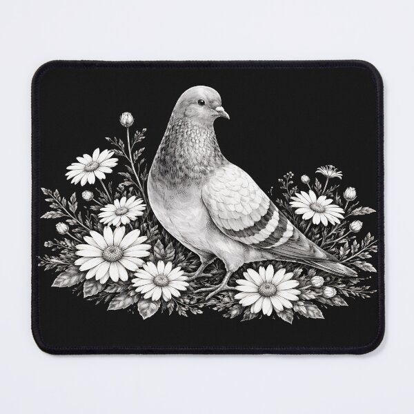 Item preview, Black and White Pigeon With Daisies designed and sold by azule1.