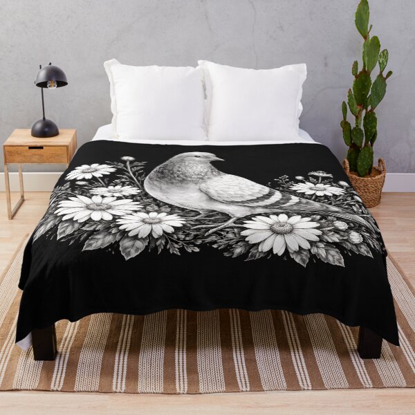Item preview, Black and White Pigeon With Daisies designed and sold by azule1.