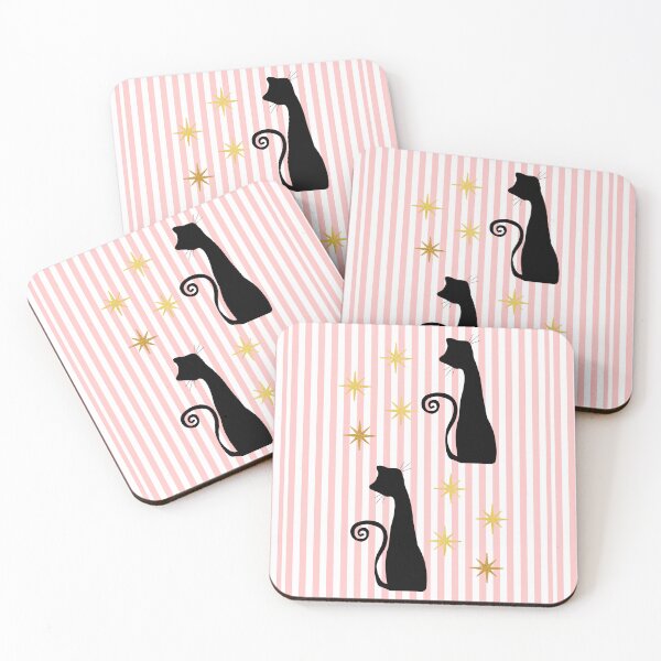 Item preview, Retro Black Cat with Pink Stripes designed and sold by The Retromotel.