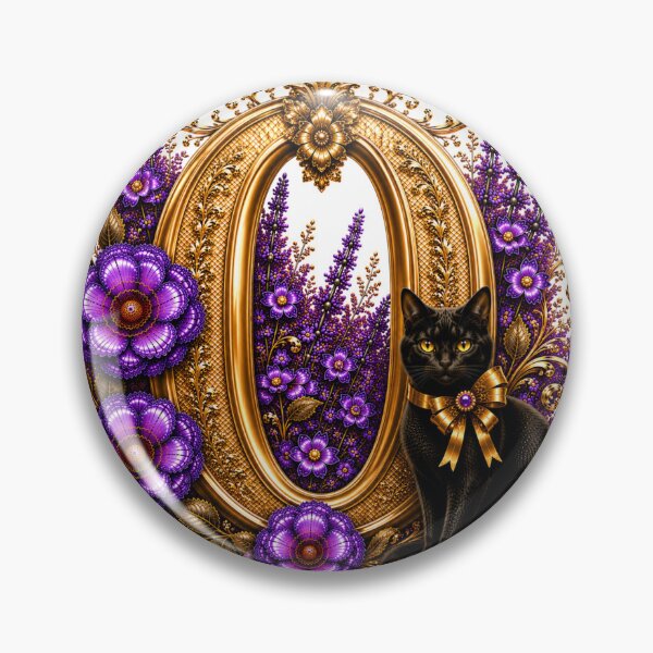 Item preview, Floral Letter O with Black Cat | Lavender Botanical Monogram | Elegant Gold Initial Design designed and sold by MoodLay.