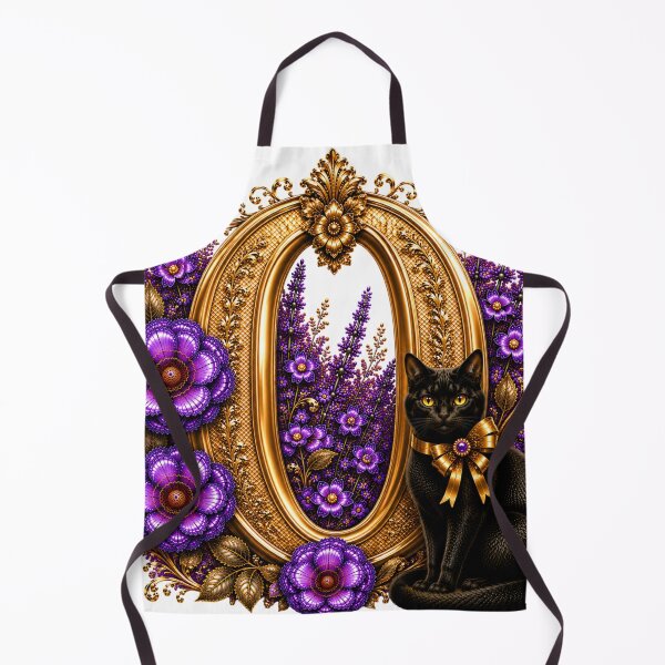 Item preview, Floral Letter O with Black Cat | Lavender Botanical Monogram | Elegant Gold Initial Design designed and sold by MoodLay.