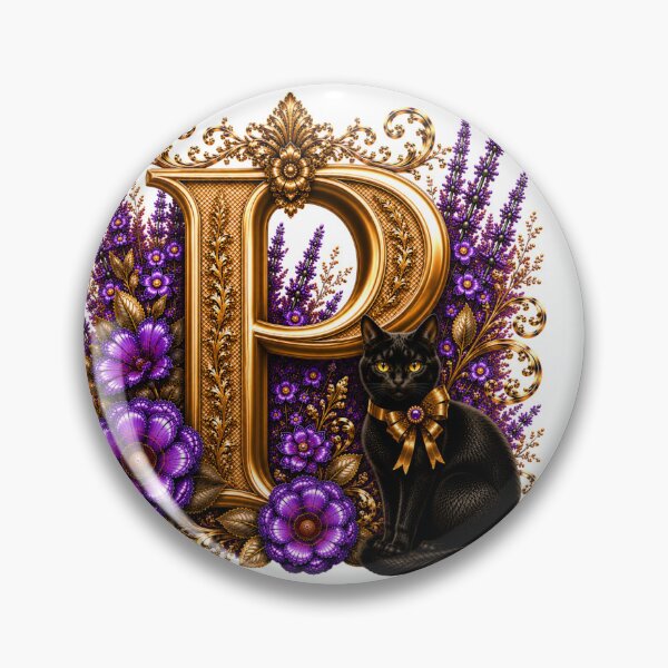 Item preview, Floral Letter P with Black Cat | Lavender Botanical Monogram | Elegant Gold Initial Design designed and sold by MoodLay.
