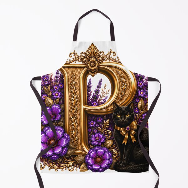 Item preview, Floral Letter P with Black Cat | Lavender Botanical Monogram | Elegant Gold Initial Design designed and sold by MoodLay.