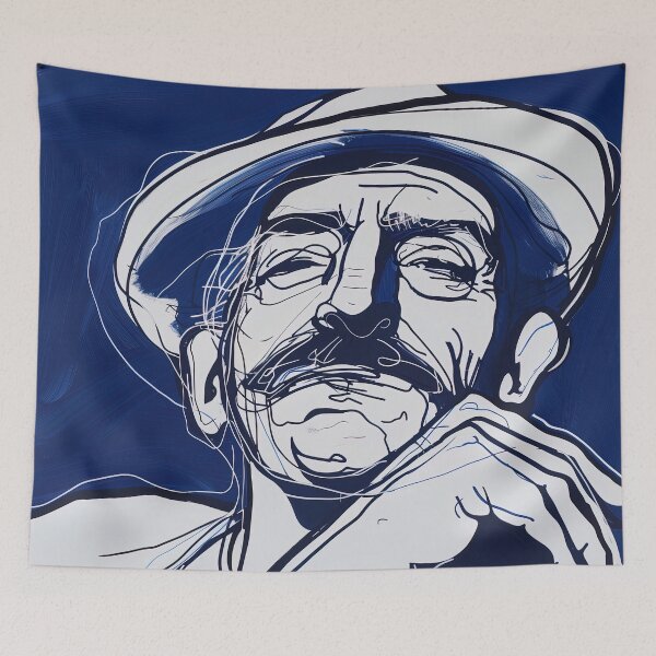 Item preview, Chilean man, portrait - Blue Abstract Art designed and sold by shadow-bloom.