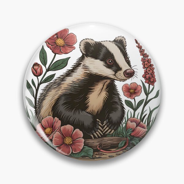 Item preview, Badger and Pink Blooms designed and sold by Wildwood-Charm.