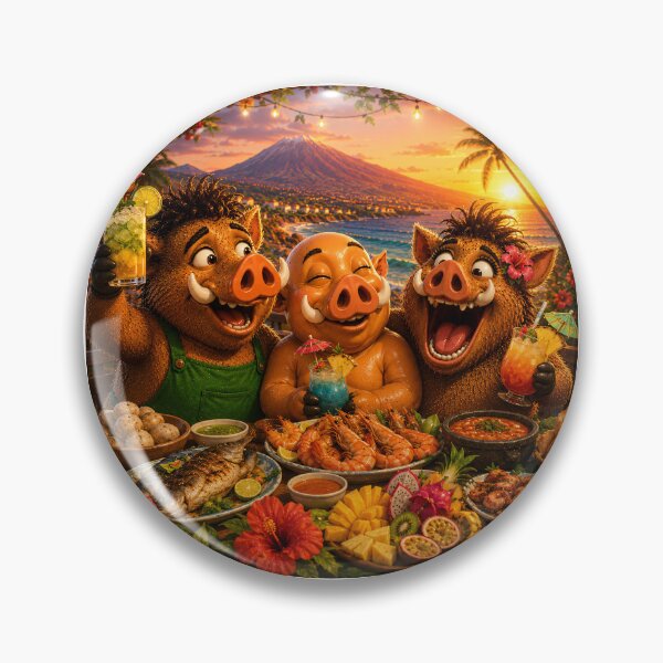 Item preview, The Reunion Feast — Three Wild Boar Friends Celebrating Together in Tenerife designed and sold by CanaryVibesArt.