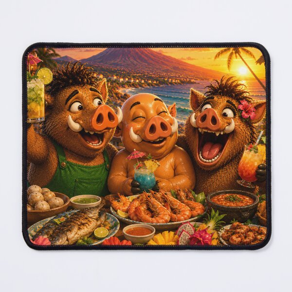 Item preview, The Reunion Feast — Three Wild Boar Friends Celebrating Together in Tenerife designed and sold by CanaryVibesArt.