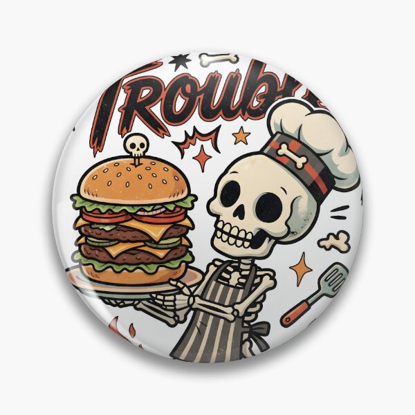 Item preview, Skeleton Chef Holding Giant Cheeseburger Cooking Up Trouble designed and sold by MisteryDesigner.