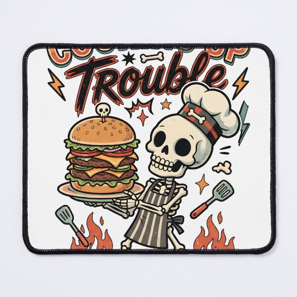 Item preview, Skeleton Chef Holding Giant Cheeseburger Cooking Up Trouble designed and sold by MisteryDesigner.
