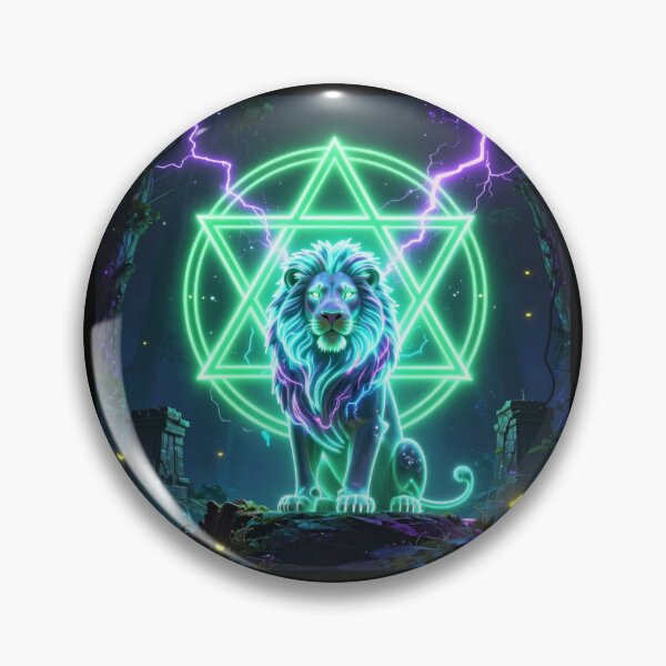 Item preview, Neon Mystic Lion - Glowing Sacred Geometry Fantasy Art T-Shirt designed and sold by DervoTeck2767.