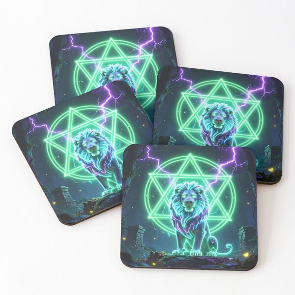 Item preview, Neon Mystic Lion - Glowing Sacred Geometry Fantasy Art T-Shirt designed and sold by DervoTeck2767.