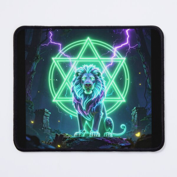 Item preview, Neon Mystic Lion - Glowing Sacred Geometry Fantasy Art T-Shirt designed and sold by DervoTeck2767.