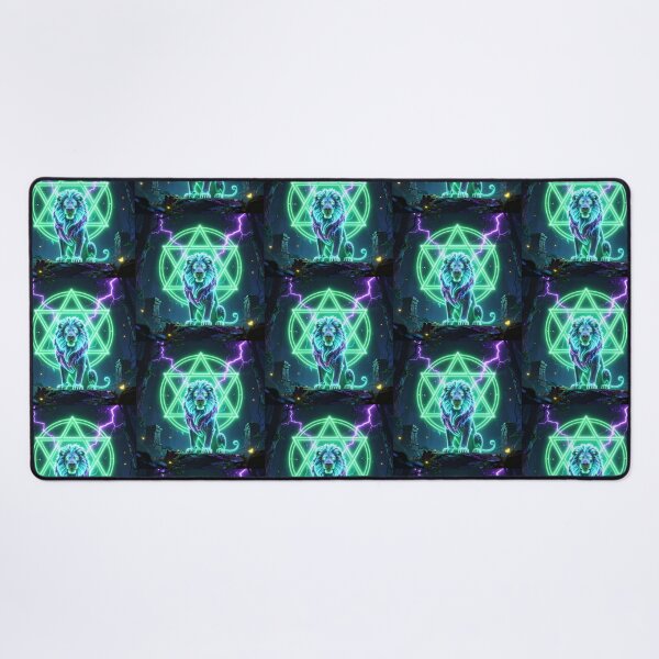 Item preview, Neon Mystic Lion - Glowing Sacred Geometry Fantasy Art T-Shirt designed and sold by DervoTeck2767.