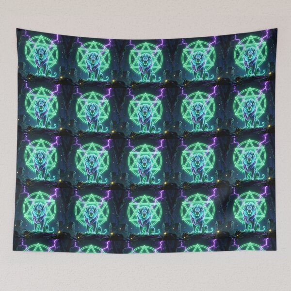 Item preview, Neon Mystic Lion - Glowing Sacred Geometry Fantasy Art T-Shirt designed and sold by DervoTeck2767.