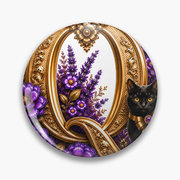 Item preview, Floral Letter Q with Black Cat | Lavender Botanical Monogram | Elegant Gold Initial Design designed and sold by MoodLay.