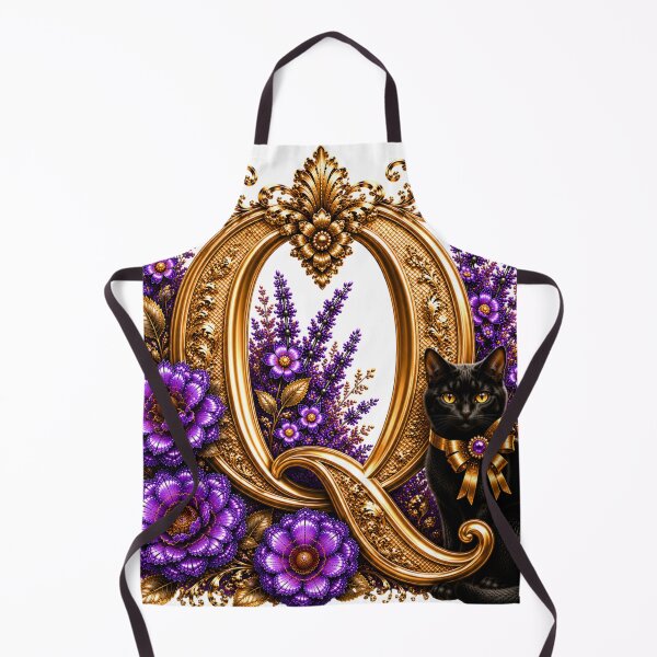 Item preview, Floral Letter Q with Black Cat | Lavender Botanical Monogram | Elegant Gold Initial Design designed and sold by MoodLay.