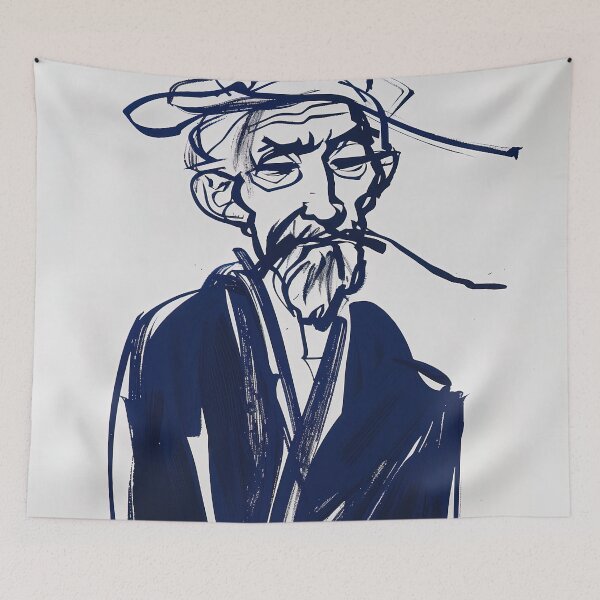 Item preview, Chinese man, portrait - Blue Abstract Art designed and sold by shadow-bloom.