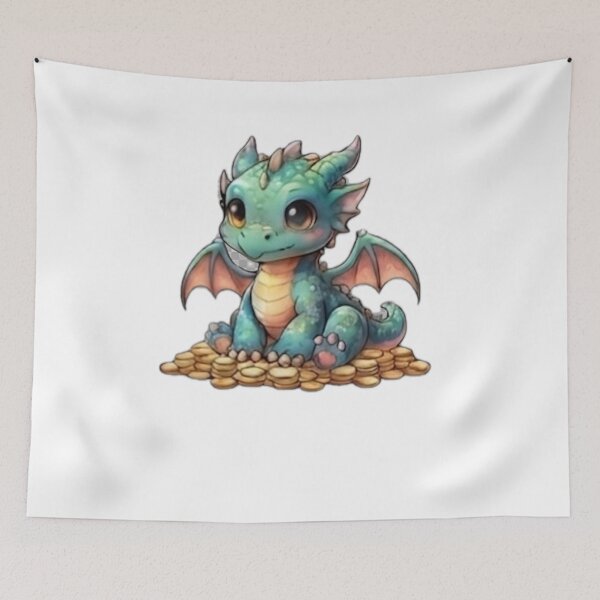 Item preview, Cute Baby Dragon Sitting on Gold Coins" designed and sold by DailyDoodlesBySumbul.