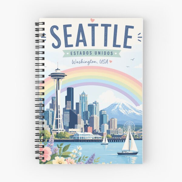 Item preview, Seattle Washington Skyline Rainbow Floral Aesthetic Travel Art designed and sold by ElartedeNoel.
