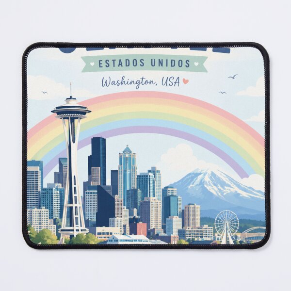 Item preview, Seattle Washington Skyline Rainbow Floral Aesthetic Travel Art designed and sold by ElartedeNoel.
