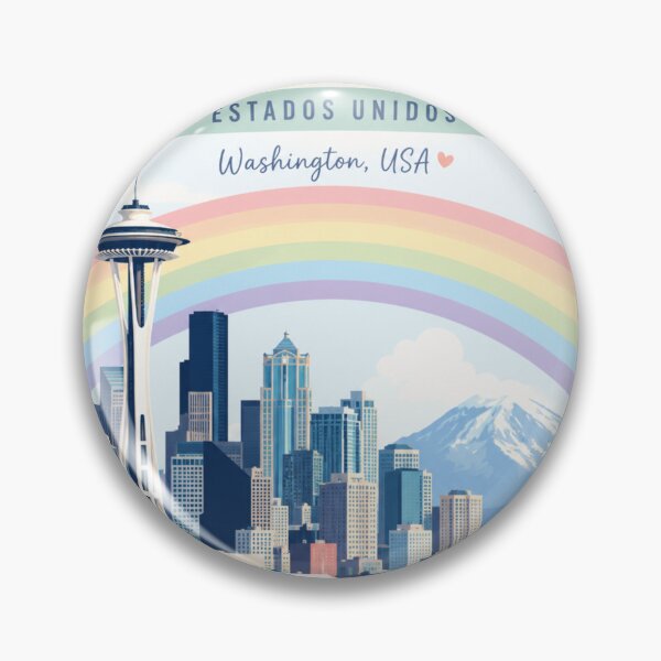 Item preview, Seattle Washington Skyline Rainbow Floral Aesthetic Travel Art designed and sold by ElartedeNoel.