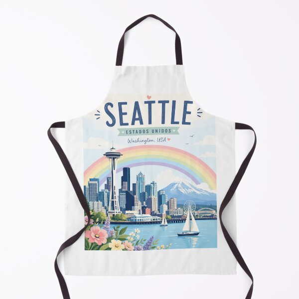 Item preview, Seattle Washington Skyline Rainbow Floral Aesthetic Travel Art designed and sold by ElartedeNoel.