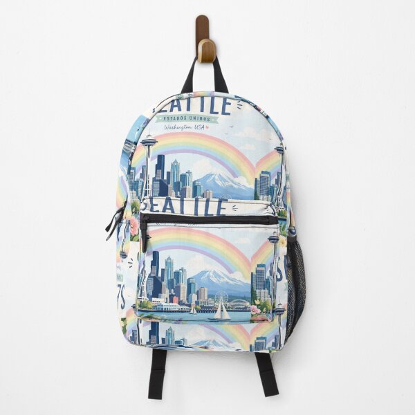 Item preview, Seattle Washington Skyline Rainbow Floral Aesthetic Travel Art designed and sold by ElartedeNoel.