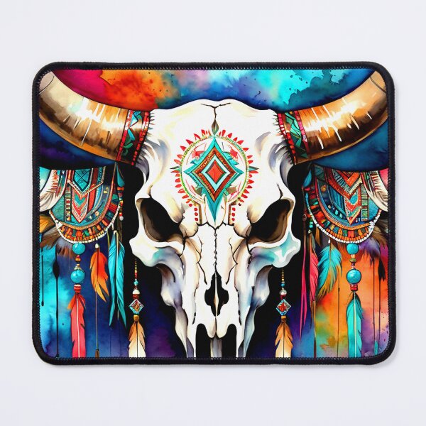 Item preview, Southwest Native American Bull Skull Colorfully Adorned Design designed and sold by DEC02.