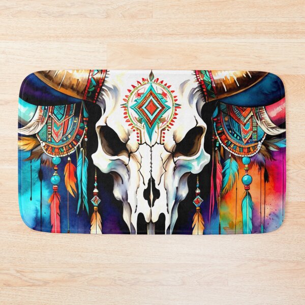 Item preview, Southwest Native American Bull Skull Colorfully Adorned Design designed and sold by DEC02.