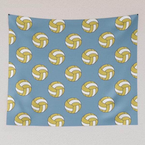 Item preview, Yellow & White Volleyball Seamless Pattern on Blue – Sporty Repeating Design designed and sold by Midnight Veil Designs.