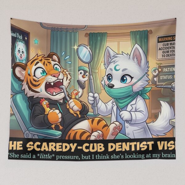 Item preview, Funny Dentist Fear Tiger Wolf Doctor Humor Gift Dental Anxiety Art NeoTigLuna designed and sold by NeoTigLuna.