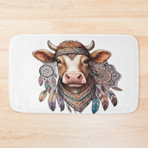 Item preview, Bohemian Cow with Dreamcatchers and Feathers designed and sold by DailyDoodlesBySumbul.