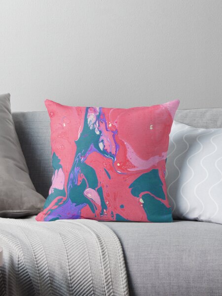 Item preview, TURQUOISE AND BUBBLEGUM PINK MARBLING PAINT DESIGN designed and sold by ozcushionstoo.