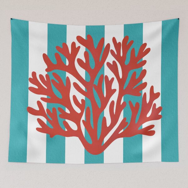 Item preview, Red coral and blue stripes designed and sold by Ana Gorozpe.