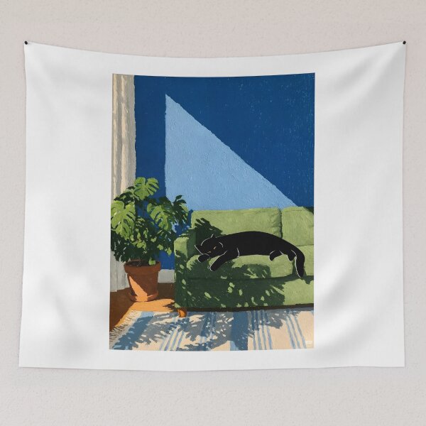 Item preview, Cat Napping on a Green Couch Sunbeam designed and sold by PurrfectHome.